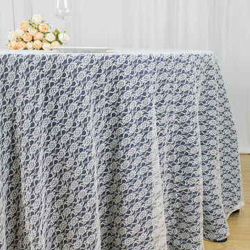 Create an Enchanting Atmosphere with the Ivory Round Seamless Polyester Floral Lace Tablecloth 120