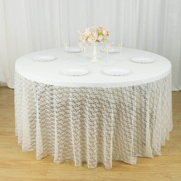 Enhance Your Event Decor with the Ivory Round Seamless Polyester Floral Lace Tablecloth 120