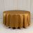 Round gold satin tablecloth on a white backdrop.