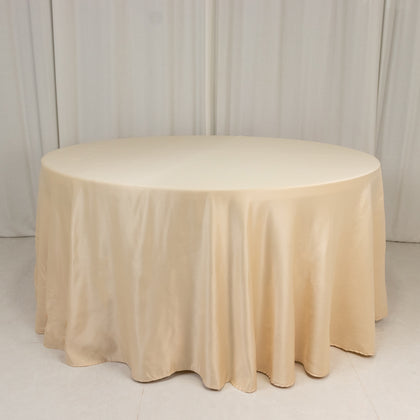 Lamour Satin Round Tablecloth 120" Beige - Seamless Table Cover