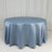 Round blue satin tablecloth draped elegantly on a circular table.
