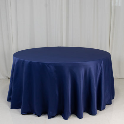 Lamour Satin Round Tablecloth 120" Navy Blue - Seamless Table Cover