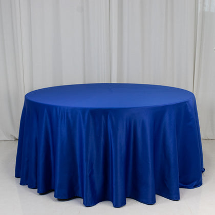Lamour Satin Round Tablecloth 120" Royal Blue - Seamless Table Cover
