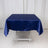 Navy blue satin tablecloth draped over a folding table