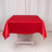 Red satin tablecloth on a folding table with a plain background.
