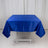 Blue satin tablecloth draped over a wooden table.