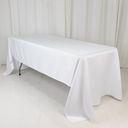 Lamour Satin Rectangle Tablecloth 60"x126" White - Durable & Wrinkle-Resistant Table Cover for Casual or Formal Events