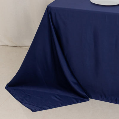 Navy blue tablecloth draped elegantly over a table