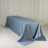 Blue satin tablecloth draped over a rectangular table.