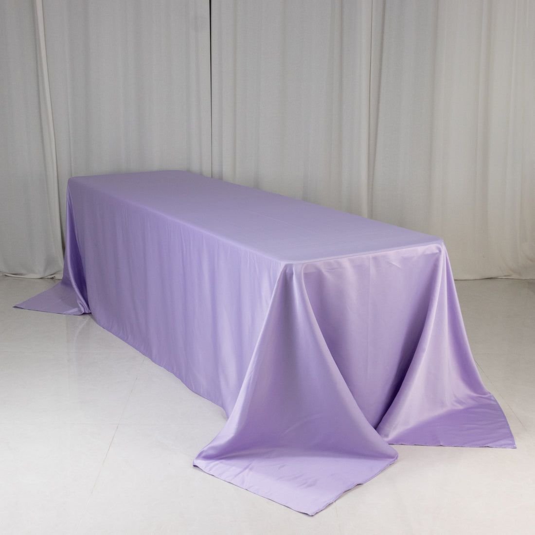Lavender tablecloth draped elegantly over a long table