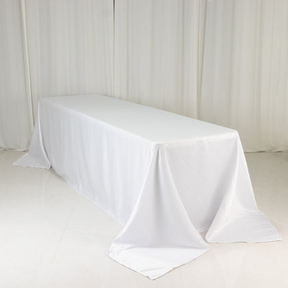 Lamour Satin Rectangle Tablecloth 90"x156" White - Soft Sheen Seamless Table Cover for Casual or Formal Events