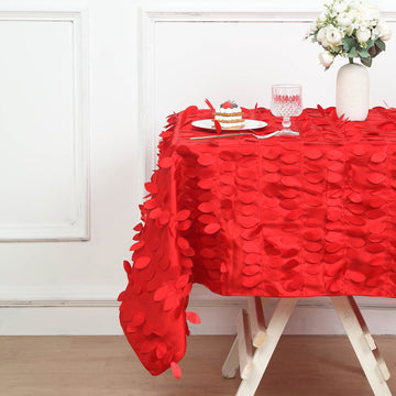 Enhance Your Event Decor with the Red 3D Leaf Petal Taffeta Table Overlay