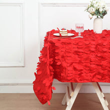 54" Red 3D Leaf Petal Taffeta Fabric Seamless Square Table Overlay