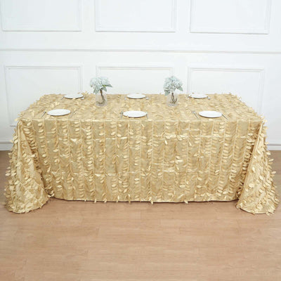 Elegant gold tablecloth with ruffled design for special events.