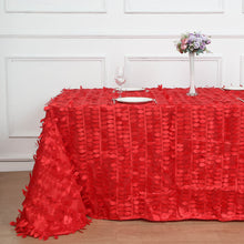 90 Inch x 132 Inch - Red Rectangle 3D Leaf Petal Design Taffeta Tablecloth