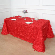 90 Inch x 132 Inch - Red Rectangle 3D Leaf Petal Design Taffeta Tablecloth