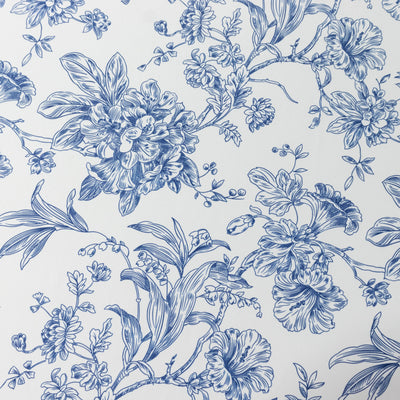 Blue floral pattern on white background.
