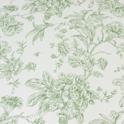 Green floral pattern on white background.