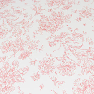 Pink floral pattern wallpaper design on a white background.