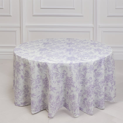 Polyester Round Tablecloth 120" White with Lavender Lilac French Toile Pattern - Sophisticated Table Cover for Chic Weddings & Events
