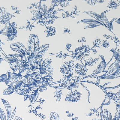Blue floral pattern design on white background.