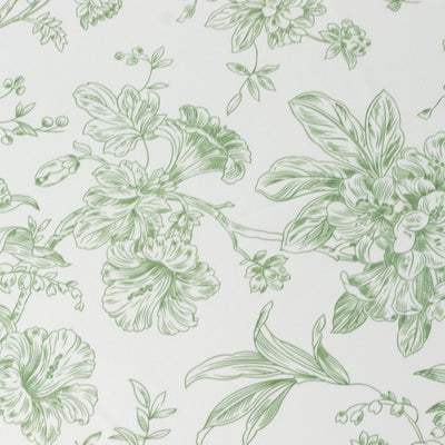 Green floral pattern on a white background.