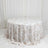 Round floral tablecloth in beige and white with elegant draped fabric
