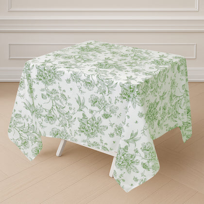 Polyester Square Tablecloth 70"x70" White with Dusty Sage Green French Toile Pattern - Sophisticated Table Cover for Chic Weddings & Events