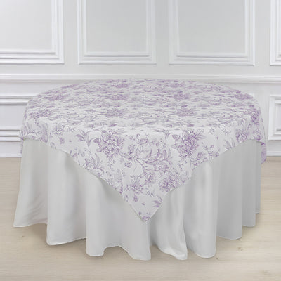 Floral patterned tablecloth draped over a round table
