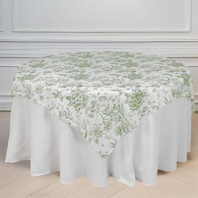 Floral patterned round tablecloth on a white table