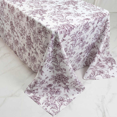 Floral printed tablecloth with elegant purple botanical pattern