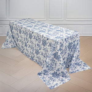 Floral tablecloth with blue patterns on a white background