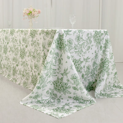 Floral patterned tablecloth draped elegantly on a table