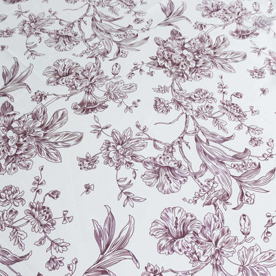 Floral botanical pattern wallpaper with burgundy line-art flowers on white background#whtbkgd