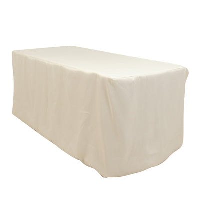 Beige table cover draped over a rectangular table