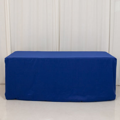Blue table cover for event styling or decoration purposes.