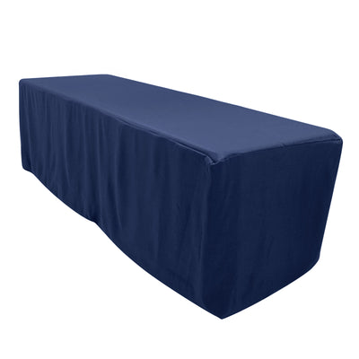 Navy table cover draped over a long table for events or presentations