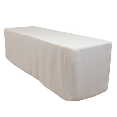 White table cover draped over a rectangular table