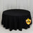Black round tablecloth on a table with a white backdrop.