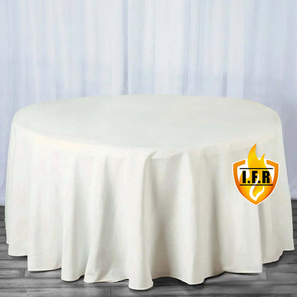 Fire Retardant Premium Polyester Round Tablecloth 120" Ivory - Safe, Durable & Seamless Table Cover