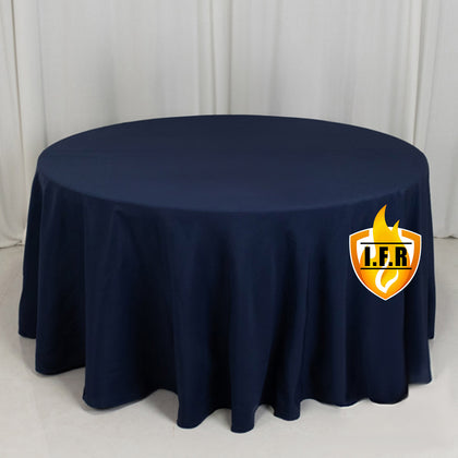 Fire Retardant Premium Polyester Round Tablecloth 120" Navy Blue - Safe, Durable & Seamless Table Cover