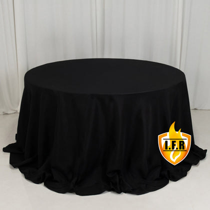 Fire Retardant Premium Polyester Round Tablecloth 132" Black - Safe, Durable & Seamless Table Cover