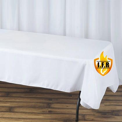 Fire Retardant Premium Polyester Rectangular Tablecloth 60"x102" White - Wrinkle-Resistant and Safety Certified Table Cover for Events & Gatherings