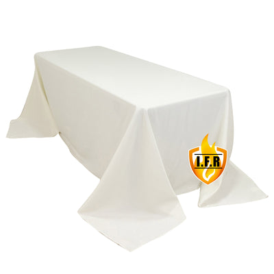 White tablecloth with logo on a plain backdrop
