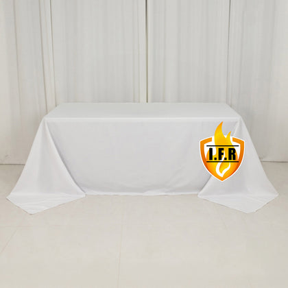 Fire Retardant Premium Polyester Rectangular Tablecloth 90"x132" White - Wrinkle-Resistant and Safety Certified Seamless Table Cover for Events & Gatherings