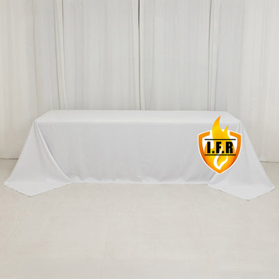 White table cover with logo on a plain backdrop