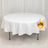 Round white tablecloth on a table with a logo.