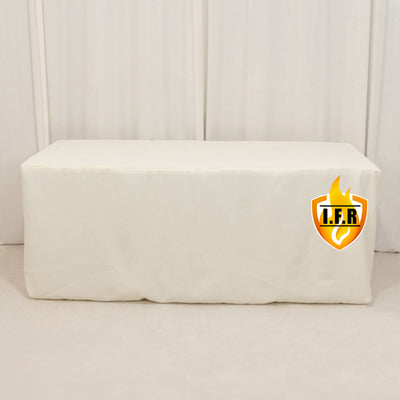 White table cover with logo, studio-style isolation shot.
