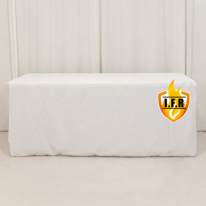 Fire Retardant Premium Polyester Rectangular Tablecloth 6ft White - Wrinkle-Resistant Safety Certified Fitted Table Cover for Trade Shows & Events
