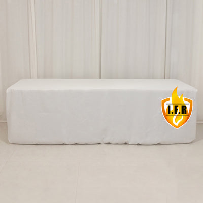 White table cover with logo on a plain backdrop